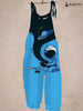 Ladies black and blue stitching jumpsuit