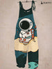 Ladies Cute Cartoon Astronaut Print Jumpsuit