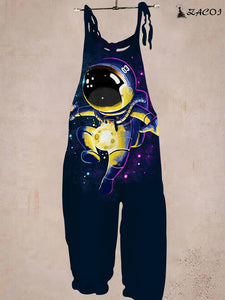 Women's Black Astronaut Print Jumpsuit