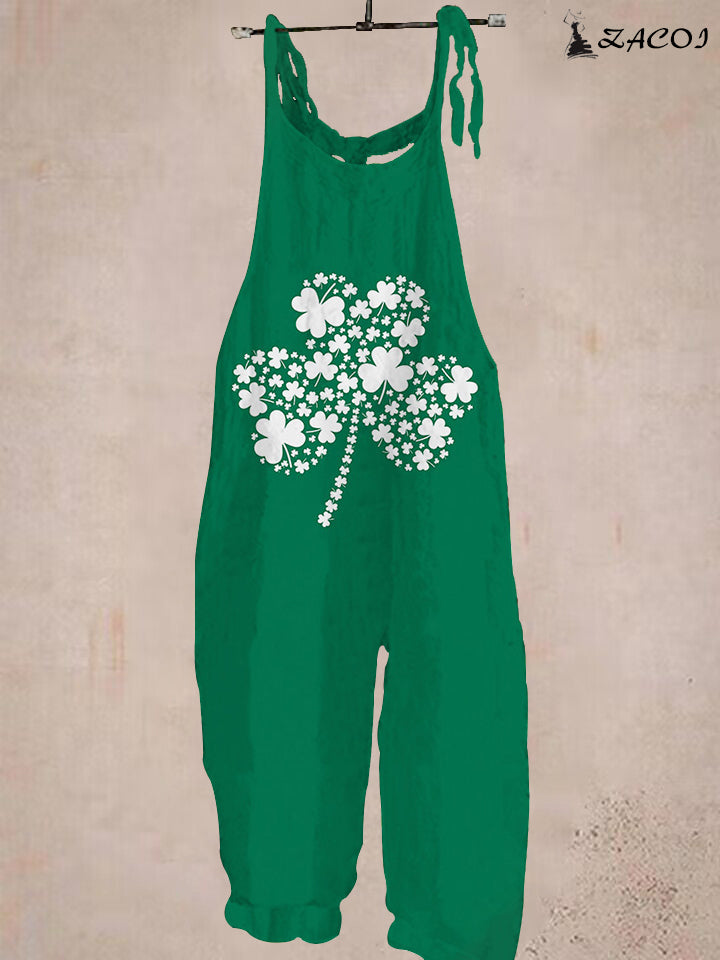 St. Patrick's Day Shamrock Print Green Jumpsuit