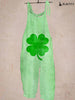 St. Patrick's Day Shamrock Print Matcha Jumpsuit