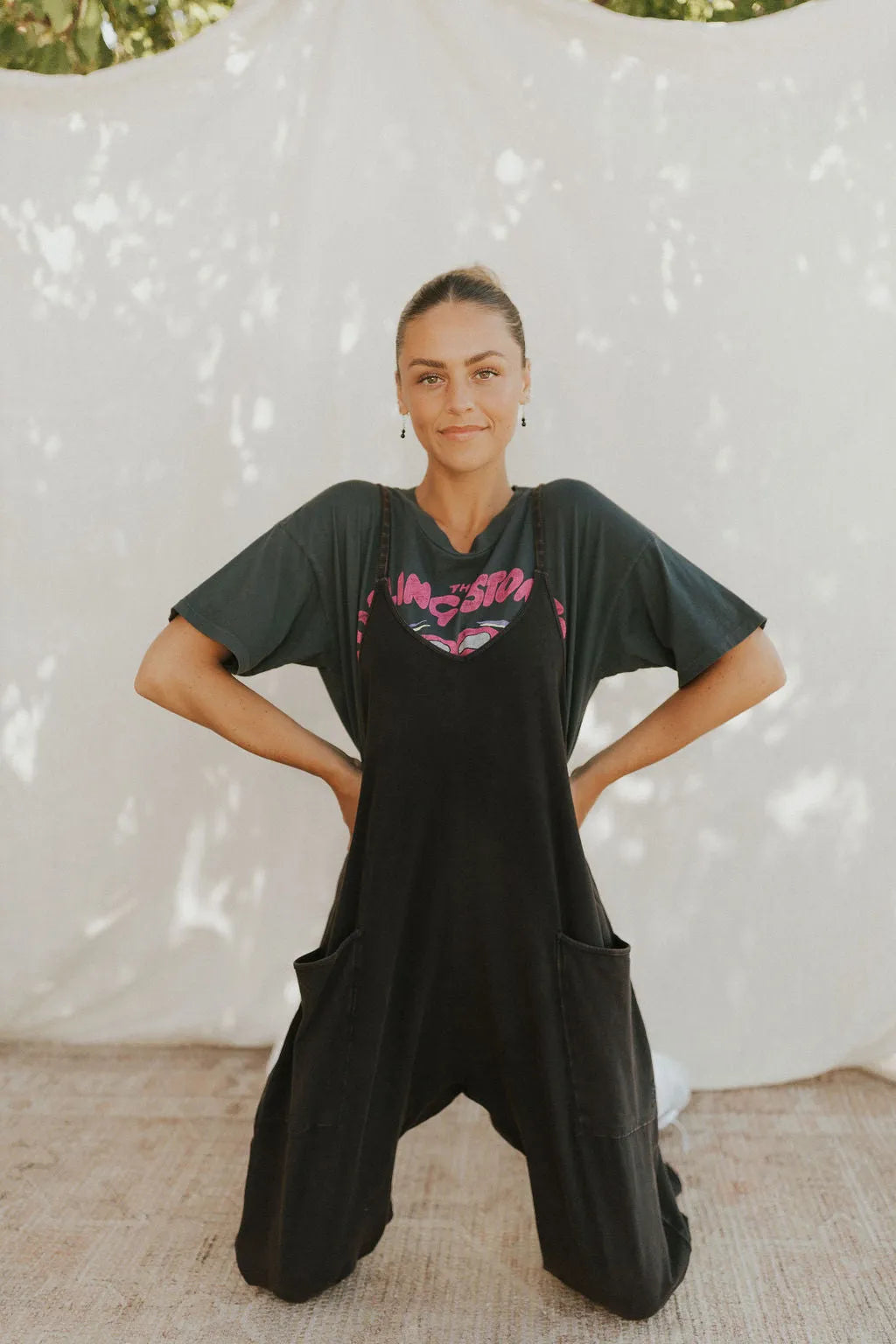 Casual Wide-Leg Simple Solid Color Pocket Jumpsuit