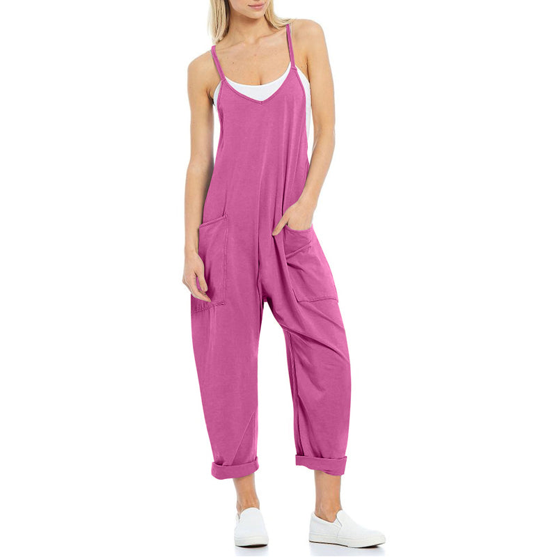 Casual Wide-Leg Simple Solid Color Pocket Jumpsuit