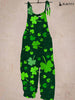 St. Patrick's Day Clover Print Vintage Track Jumpsuit