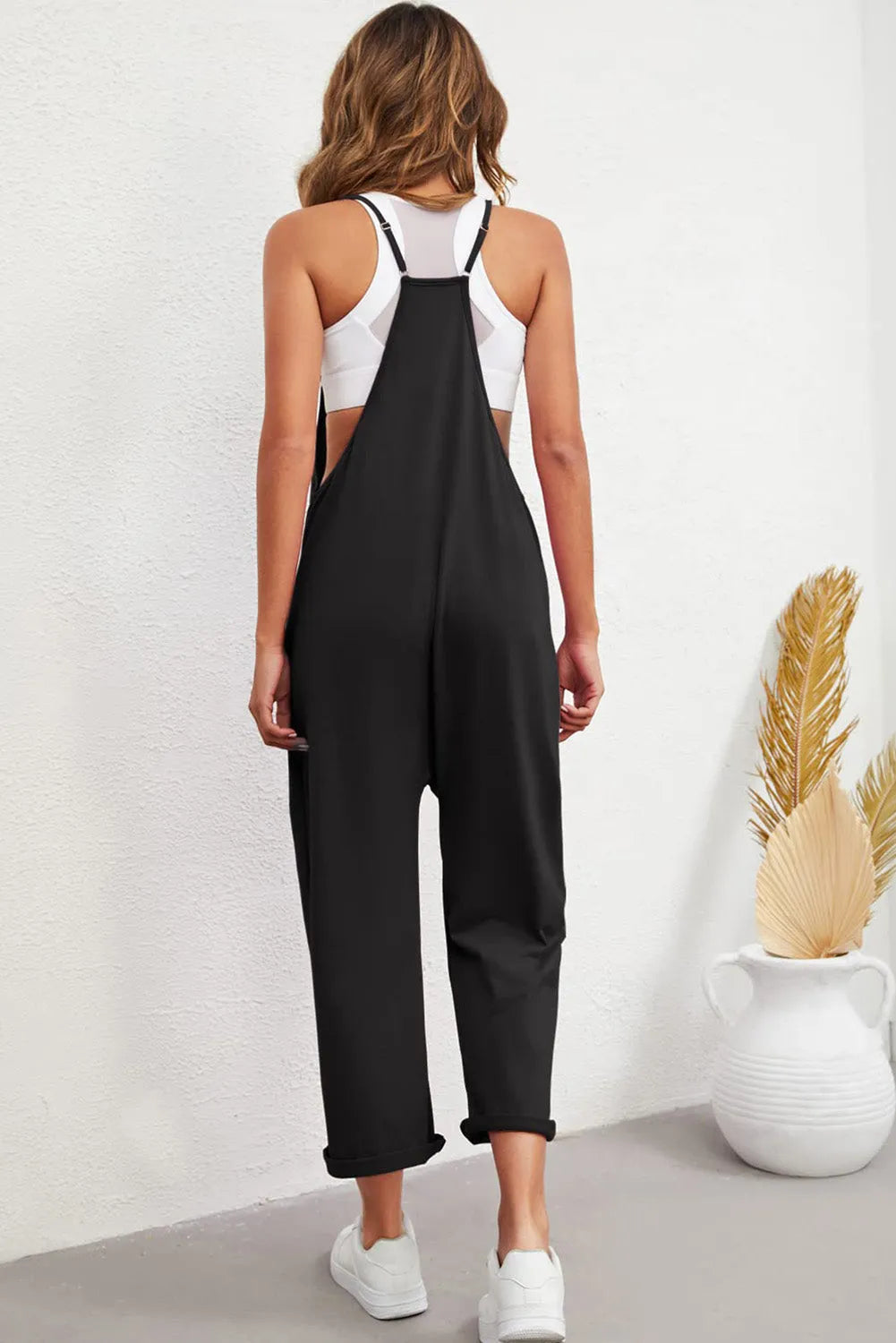 Casual Wide-Leg Simple Solid Color Pocket Jumpsuit