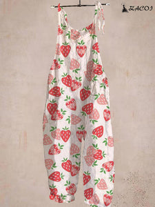 Cute Strawberry Loose Casual Jumpsuit