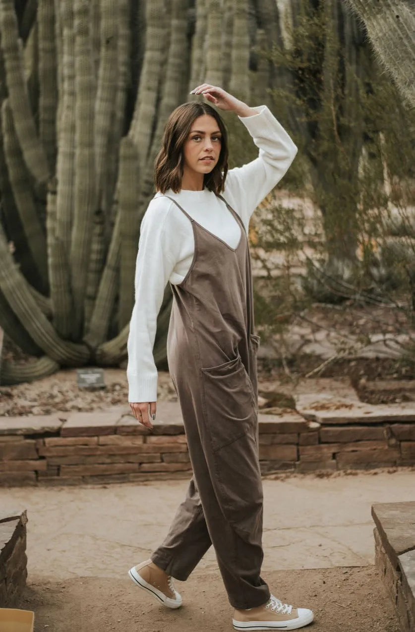 Casual Wide-Leg Simple Solid Color Pocket Jumpsuit