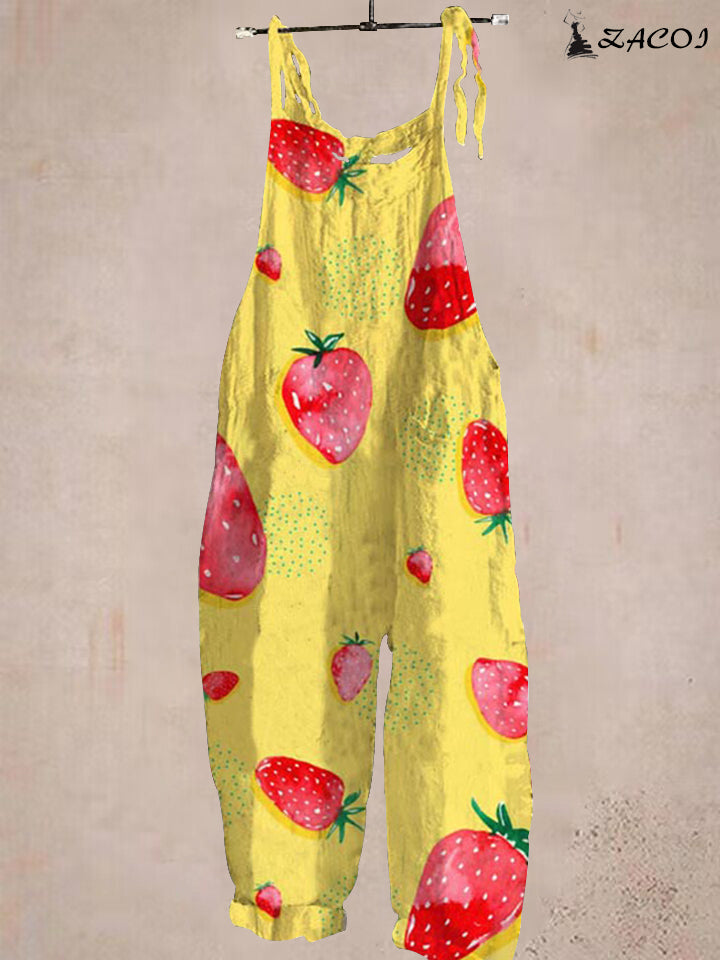 Cute Strawberry Yellow Loose Casual Jumpsuit