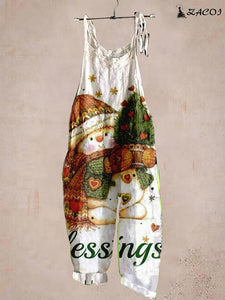 Ladies Snowman Print Casual Jumpsuit