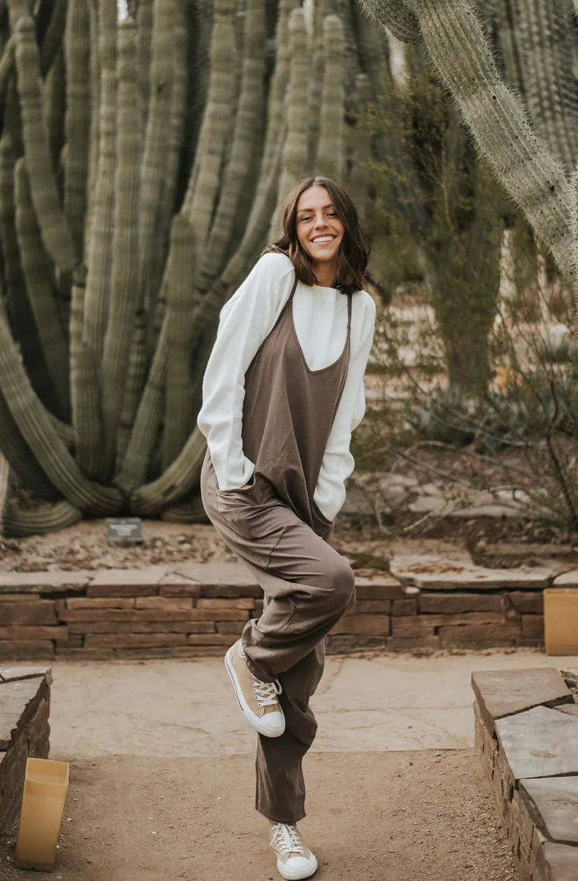Casual Wide-Leg Simple Solid Color Pocket Jumpsuit