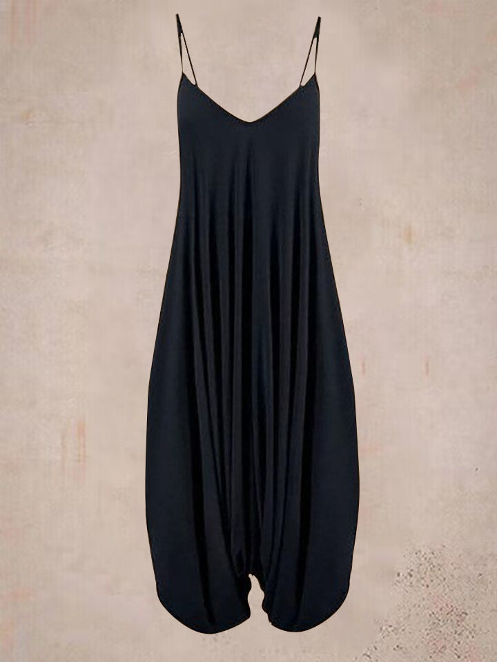 Ladies Plain Black Sleeveless Harem Jumpsuit
