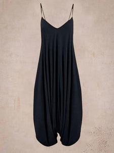 Ladies Plain Black Sleeveless Harem Jumpsuit