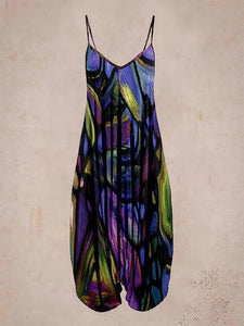 Ladies Canvas Print Sleeveless Harem Jumpsuit