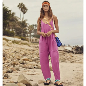 Casual Wide-Leg Simple Solid Color Pocket Jumpsuit