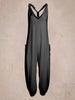 Women's Plain Black Sleeveless Pocket Jumpsuit