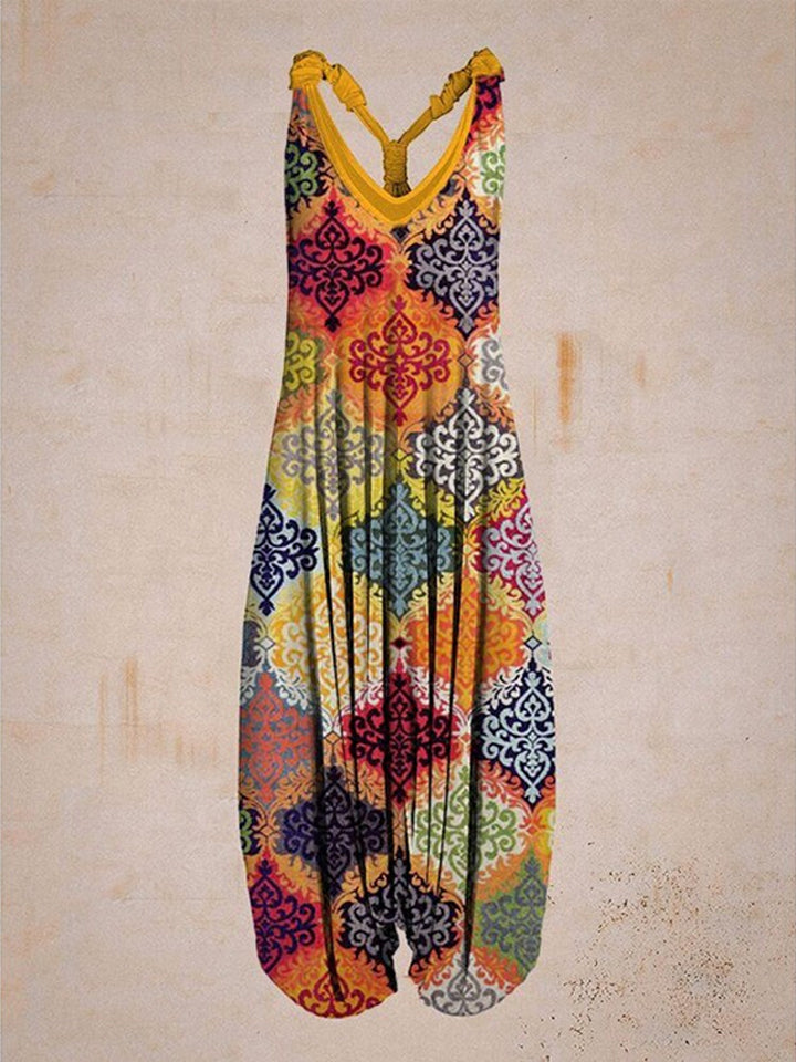 Ladies Colorful Creative Print Sleeveless Harem Jumpsuit