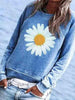 BLUE COTTON-BLEND CREW NECK FLORAL CASUAL SHIRTS & TOPS