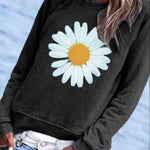 BLUE COTTON-BLEND CREW NECK FLORAL CASUAL SHIRTS & TOPS
