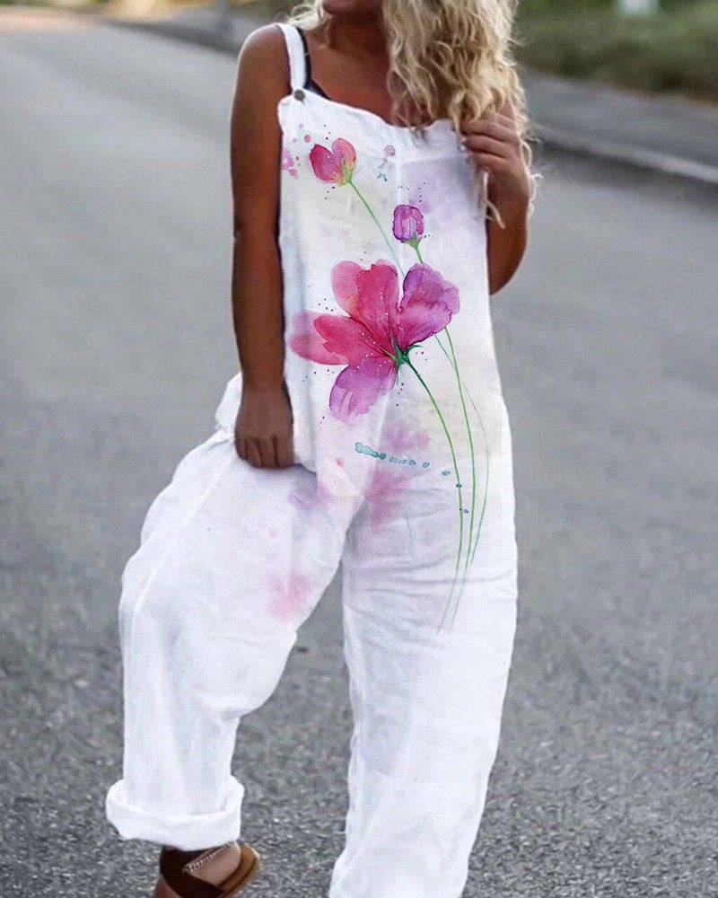 Lovely Floral Print Loose Jumpsuit