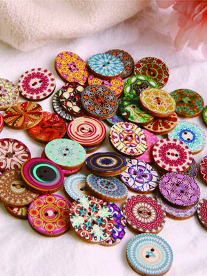 50Pcs 25mm Multi-Color Wooden Buttons Round Sewing Buttons for DIY Craft Bag Hat Clothes Decoration