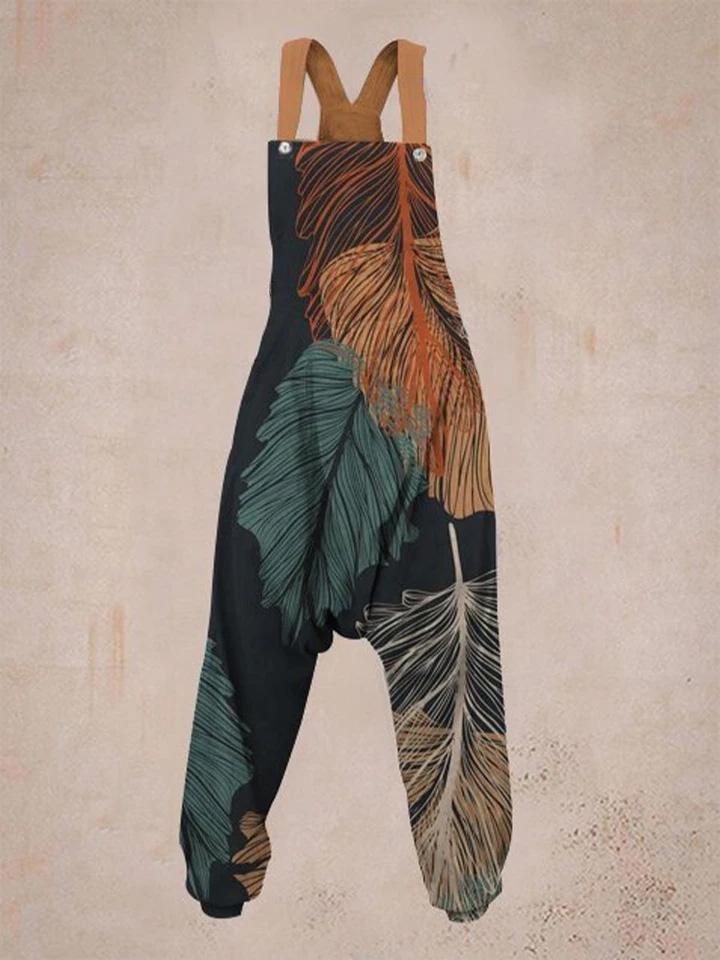 Women's Leaf Print Sleeveless Harem Jumpsuit - 2