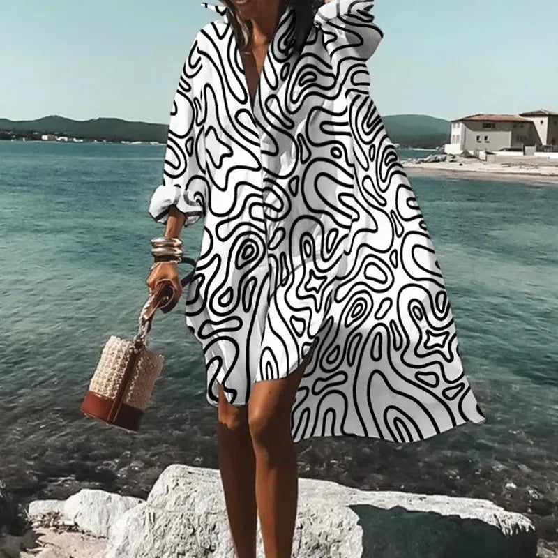 Printed Beach Vacation Blouse -15