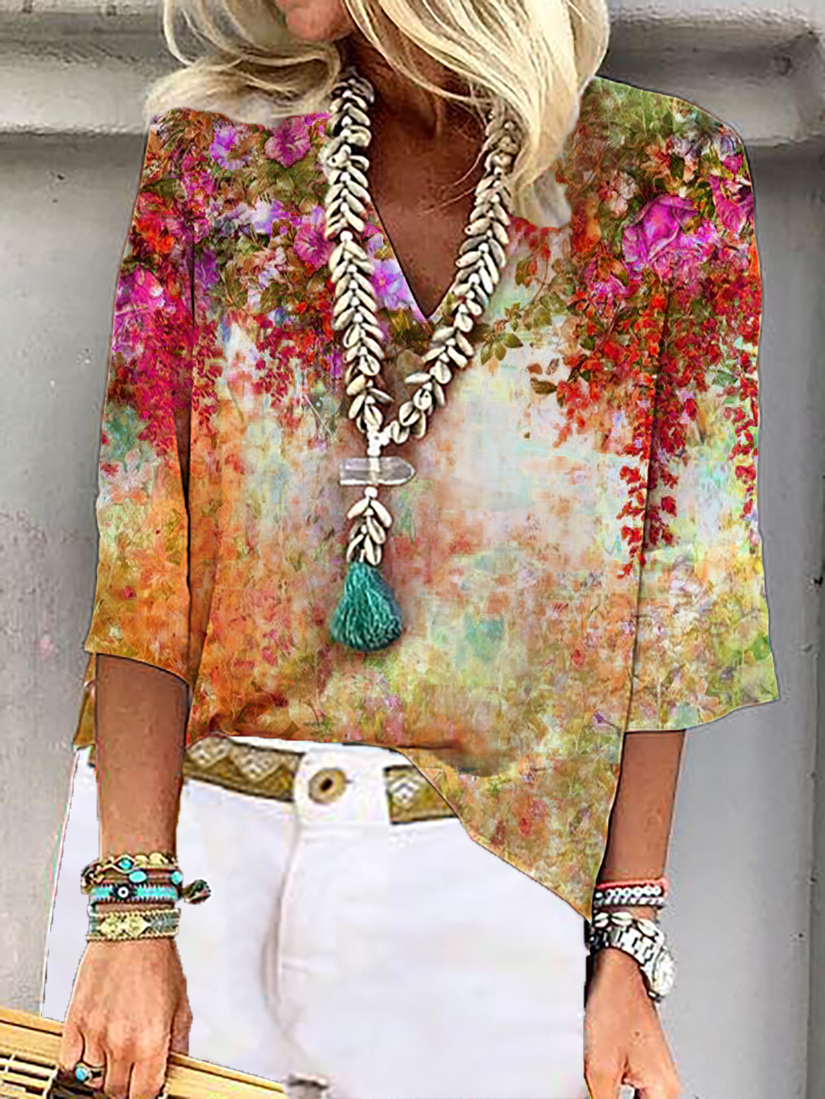 PLUS SIZE FLORAL V NECK SHIRTS & TOPS