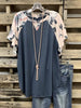 Gray Floral Cotton-Blend Casual Shirts & Tops
