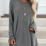 Gray Cotton Casual Crew Neck Solid Shirts & Tops