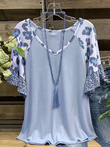 COTTON V NECK CASUAL LEOPARD SHIRTS & TOPS