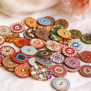 50Pcs 25mm Multi-Color Wooden Buttons Round Sewing Buttons for DIY Craft Bag Hat Clothes Decoration
