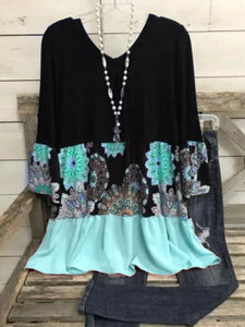 Casual Long Sleeve Round Neck Plus Size Printed Tops
