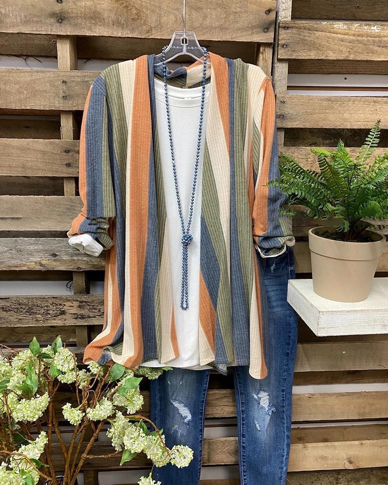 STRIPED LONG SLEEVE JACKET CARDIGAN