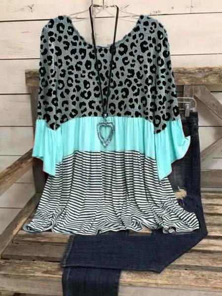 Casual Cotton-Blend 34 Sleeve Leopard-Print Shirts & Tops