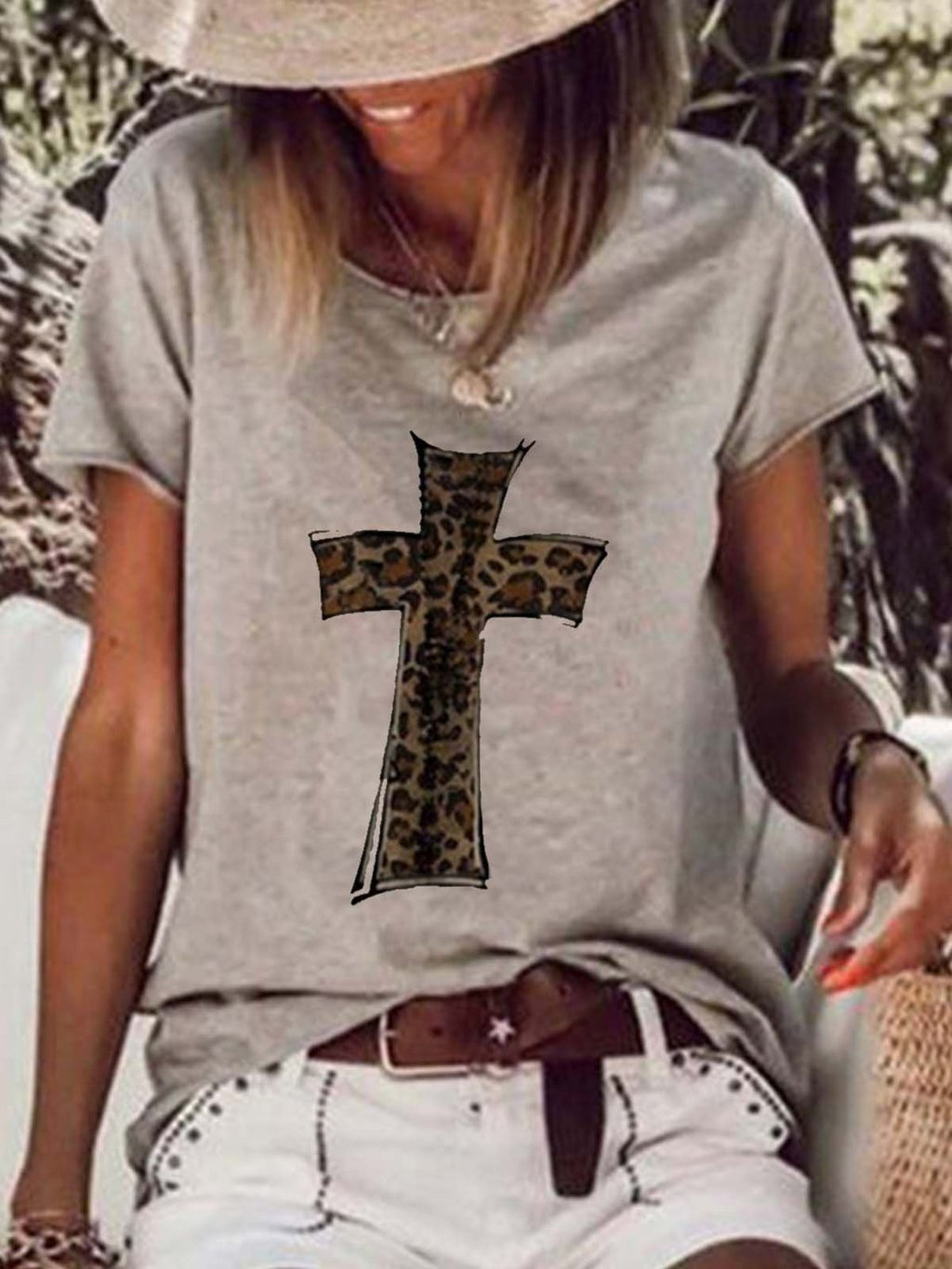 Shift Short Sleeve Crew Neck Cotton Shirts & Tops