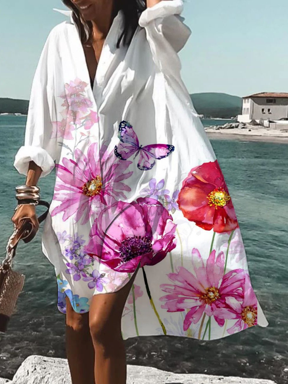 Solid V Neck Casual Dress - 15