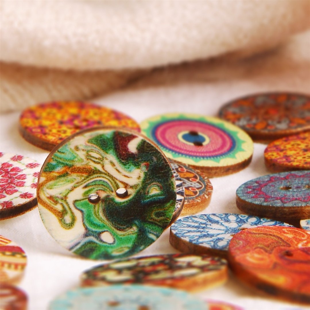 50Pcs 25mm Multi-Color Wooden Buttons Round Sewing Buttons for DIY Craft Bag Hat Clothes Decoration