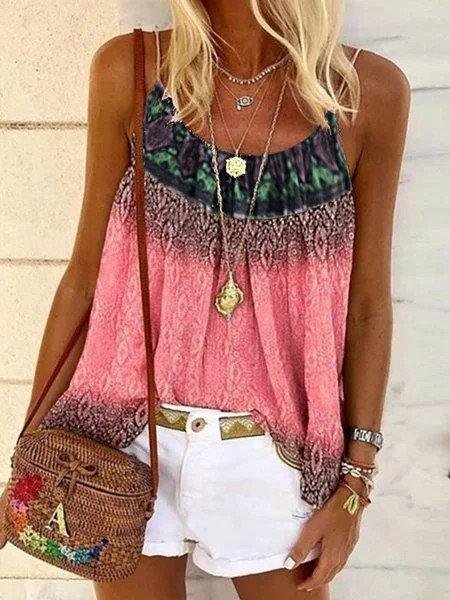 Casual Printed Cotton-Blend Sleeveless Shirts & Tops