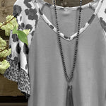 V Neck Leopard Cotton Short Sleeve Shirts & Tops