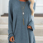 Gray Cotton Casual Crew Neck Solid Shirts & Tops