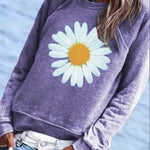 BLUE COTTON-BLEND CREW NECK FLORAL CASUAL SHIRTS & TOPS