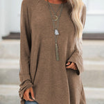 Gray Cotton Casual Crew Neck Solid Shirts & Tops
