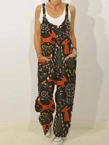 Women's Cute Fox Pockets Sleeveless Jumpsuit