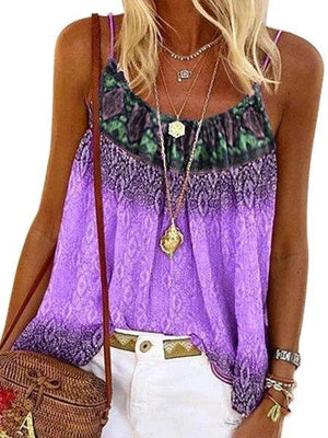 Casual Printed Cotton-Blend Sleeveless Shirts & Tops