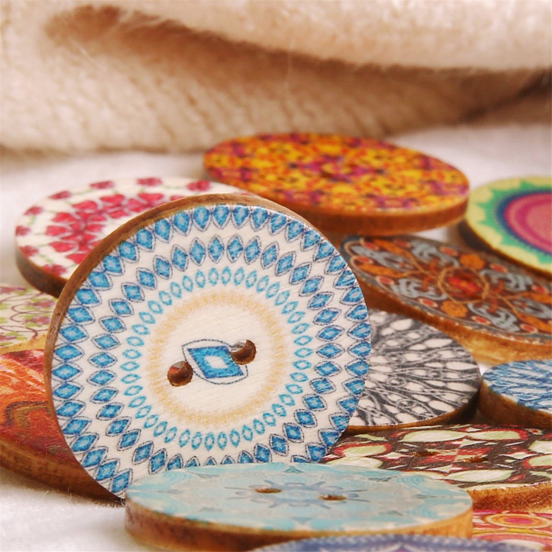 50Pcs 25mm Multi-Color Wooden Buttons Round Sewing Buttons for DIY Craft Bag Hat Clothes Decoration