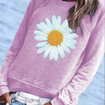 BLUE COTTON-BLEND CREW NECK FLORAL CASUAL SHIRTS & TOPS