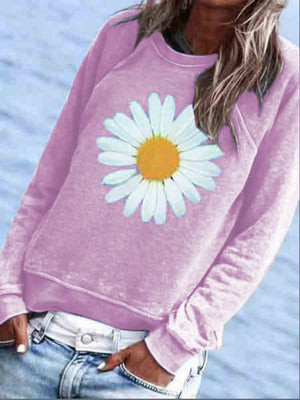 BLUE COTTON-BLEND CREW NECK FLORAL CASUAL SHIRTS & TOPS