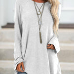 Gray Cotton Casual Crew Neck Solid Shirts & Tops
