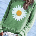 BLUE COTTON-BLEND CREW NECK FLORAL CASUAL SHIRTS & TOPS