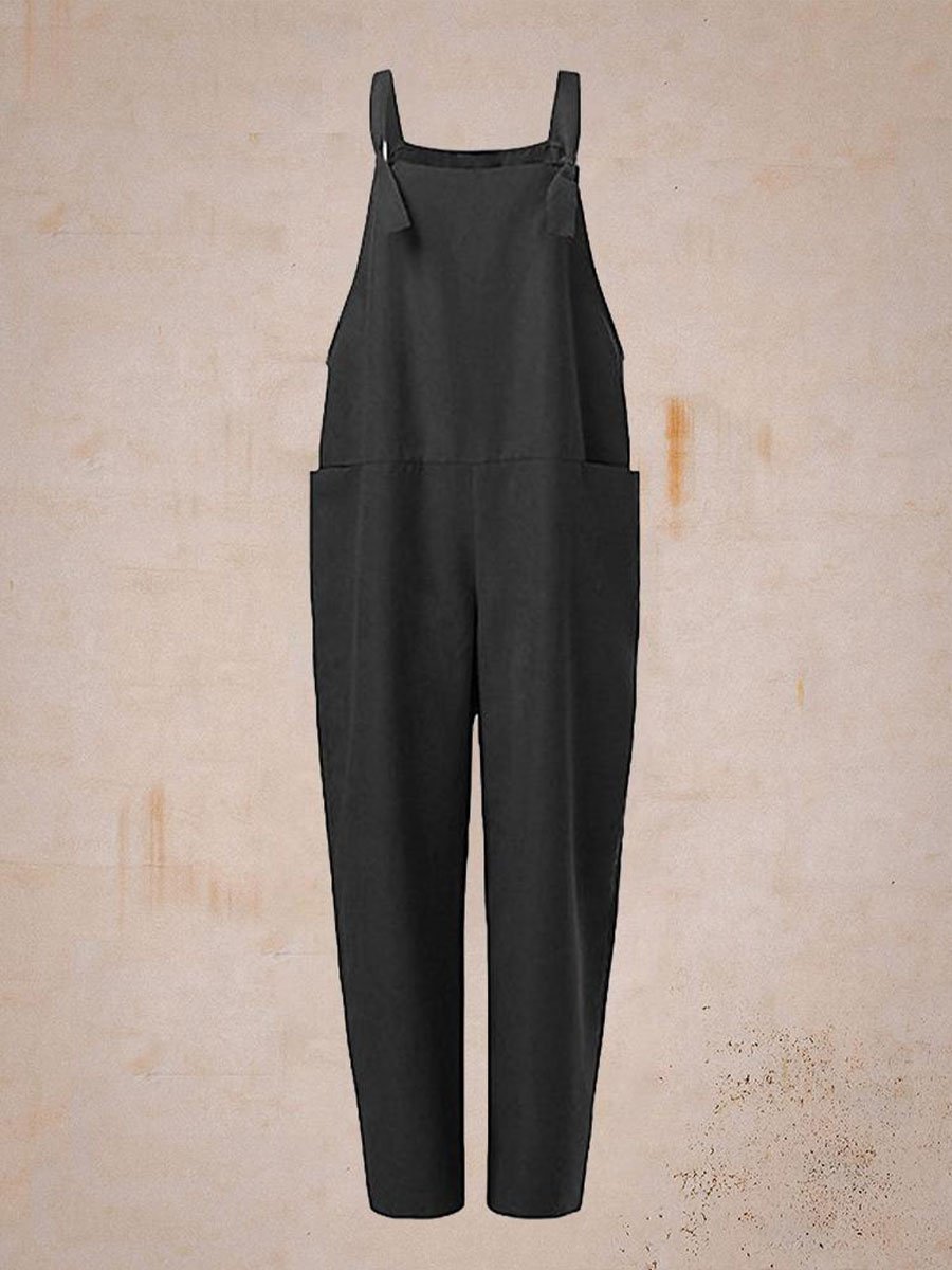 Black Pocket Overalls - Women